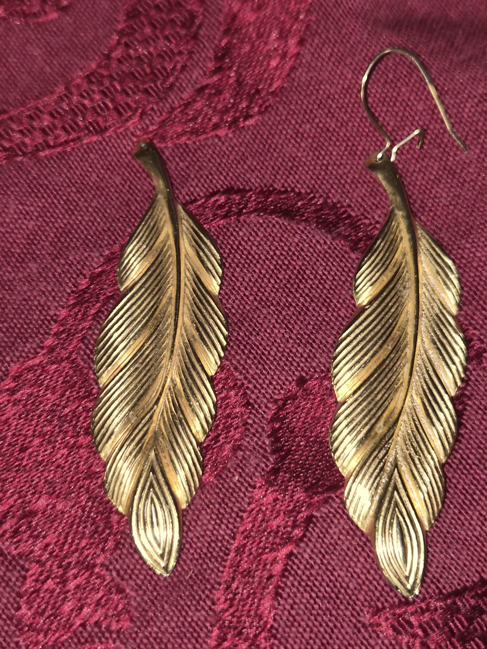 Boho brass feather earrings